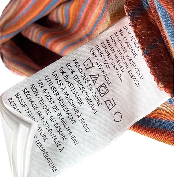 Prana Top S Orange Stripe Turtleneck Foundation Ribbed Tencel Layering - Picture 8 of 12